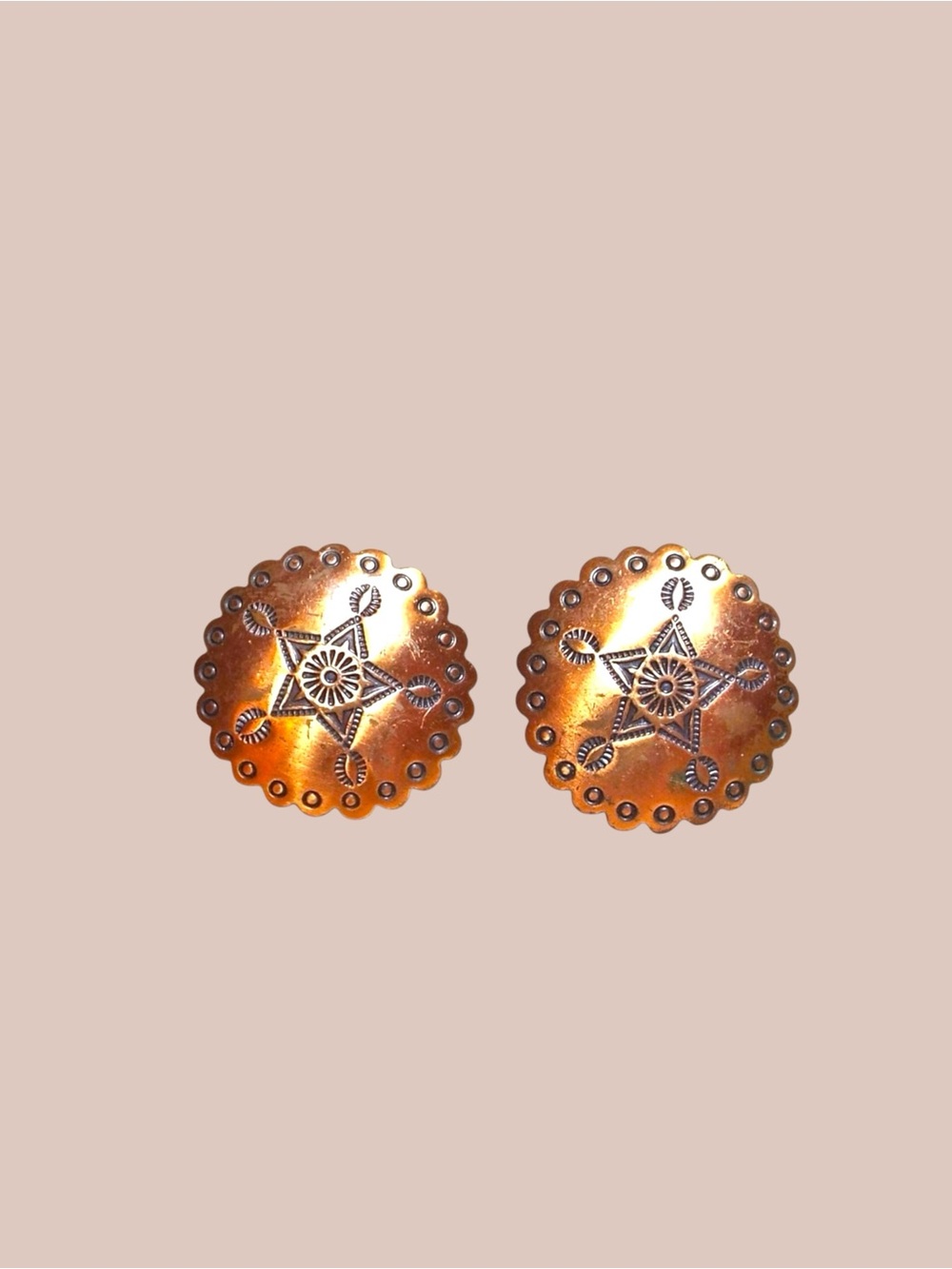 Vintage Copper Southwestern Concho screwback Earrings